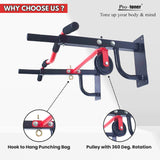 Multy grip chin up bar with lats pulley and punching bag hanger hook