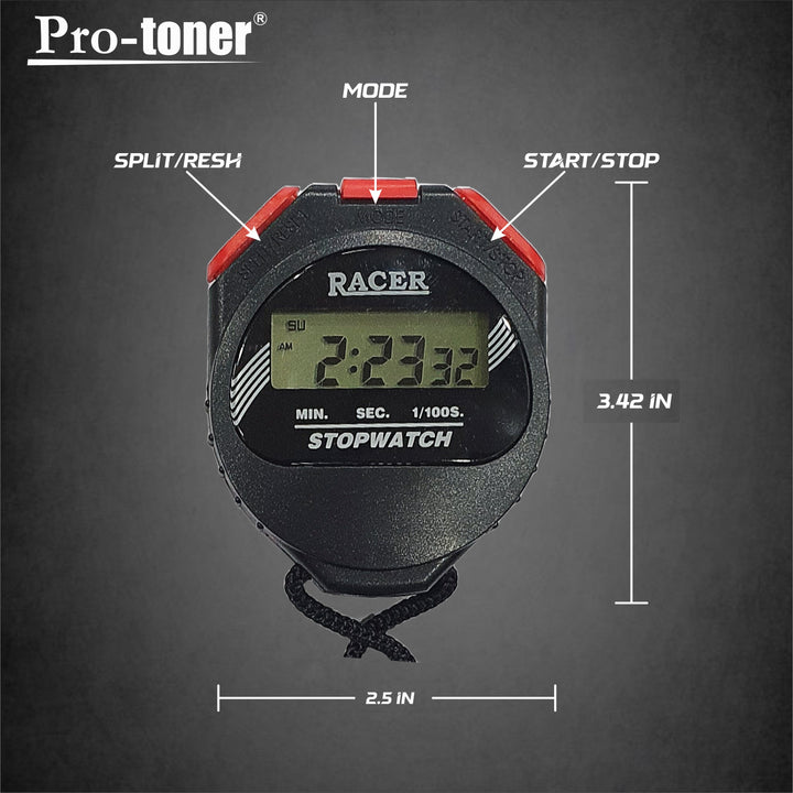 Racer Stopwatch with 1/100 Second Precision, Lap Counter, and 30 Second Correction | Gym Equipment | Home Gym Equipment | Commercial Gym Machines | Strength Training Equipment | Protoners | [2025]