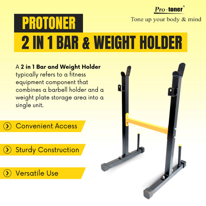 Protoner Rod and Weight Holder with Holding Capacity of 2 Bars Black, Yellow | Gym Equipment | Home Gym Equipment | Commercial Gym Machines | Strength Training Equipment | Protoners | [2025]