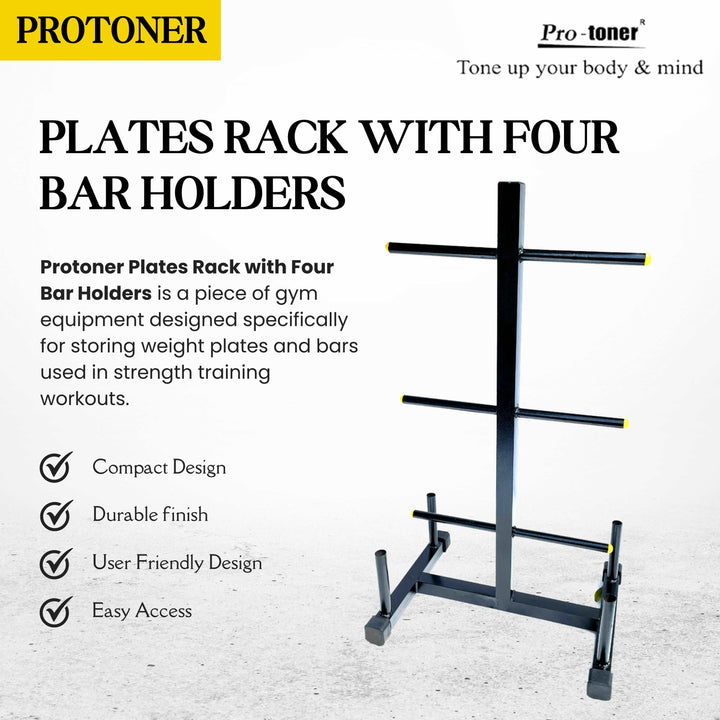 Protoner Plates Rack with four bar holders | Gym Equipment | Home Gym Equipment | Commercial Gym Machines | Strength Training Equipment | Protoners | [2025]