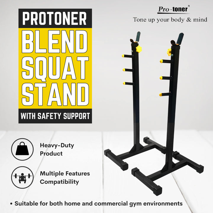 Protoner Blend Squat Stand with Safety Support Adjustable Height Black and Yellow | Gym Equipment | Home Gym Equipment | Commercial Gym Machines | Strength Training Equipment | Protoners | [2025]