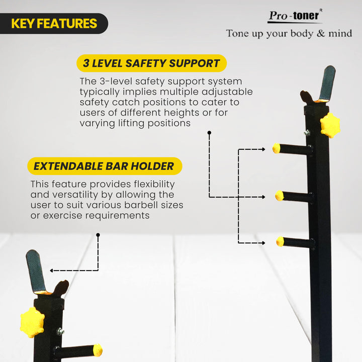Protoner Blend Squat Stand with Safety Support Adjustable Height Black and Yellow | Gym Equipment | Home Gym Equipment | Commercial Gym Machines | Strength Training Equipment | Protoners | [2025]