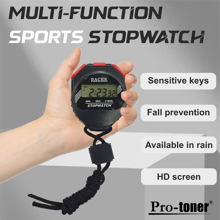 Racer Stopwatch with 1/100 Second Precision, Lap Counter, and 30 Second Correction | Gym Equipment | Home Gym Equipment | Commercial Gym Machines | Strength Training Equipment | Protoners | [2025]