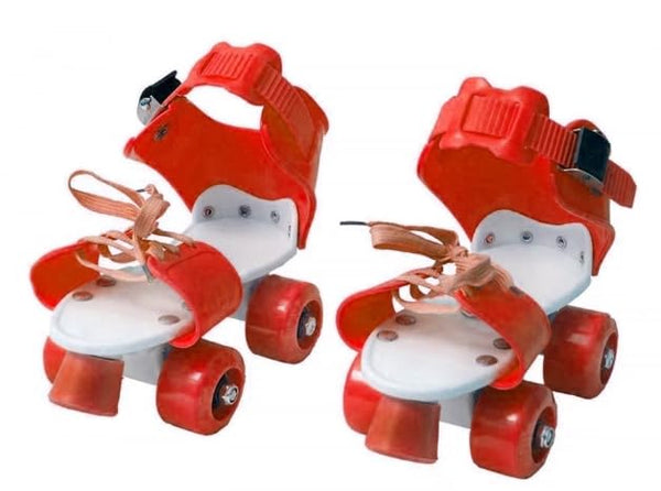 Kids Adjustable Quad Roller Skates with Brakes, Multicolor, Ages 3-8 Years (Red)