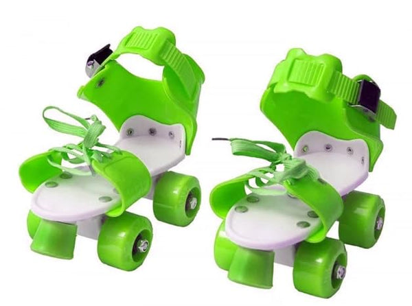Kids Adjustable Quad Roller Skates with Brakes, Multicolor, Ages 3-8 Years (Green)
