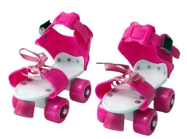 Kids Adjustable Quad Roller Skates with Brakes, Multicolor, Ages 3-8 Years (Pink)