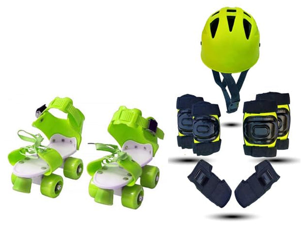 Kids Roller Skates Set with Helmet, Knee Pads, Elbow Pads and Wrist Guards (Neon)
