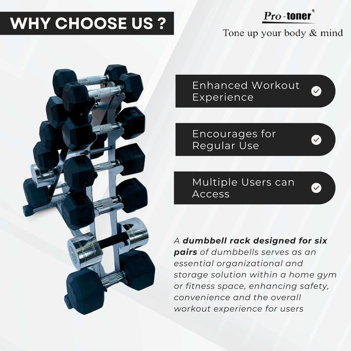 Protoner dumbbell rack for 6 pairs for home gym fitness | Gym Equipment | Home Gym Equipment | Commercial Gym Machines | Strength Training Equipment | Protoners | [2025]