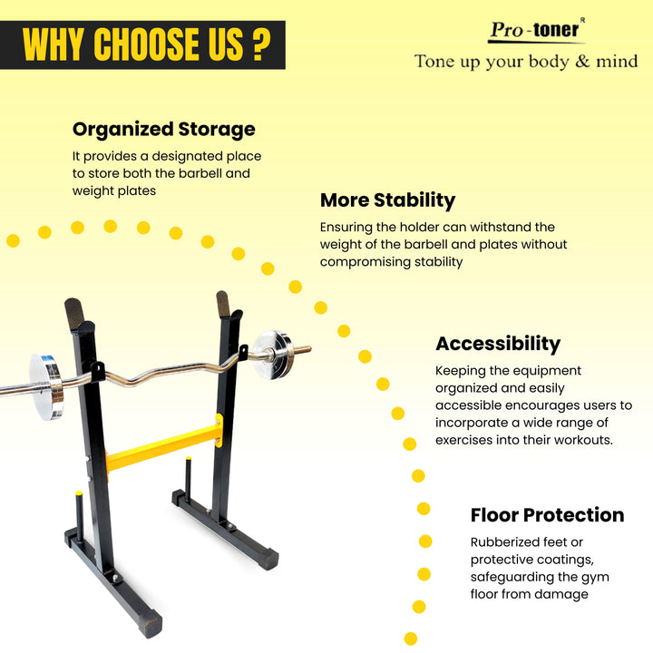 Protoner Rod and Weight Holder with Holding Capacity of 2 Bars Black, Yellow | Gym Equipment | Home Gym Equipment | Commercial Gym Machines | Strength Training Equipment | Protoners | [2025]