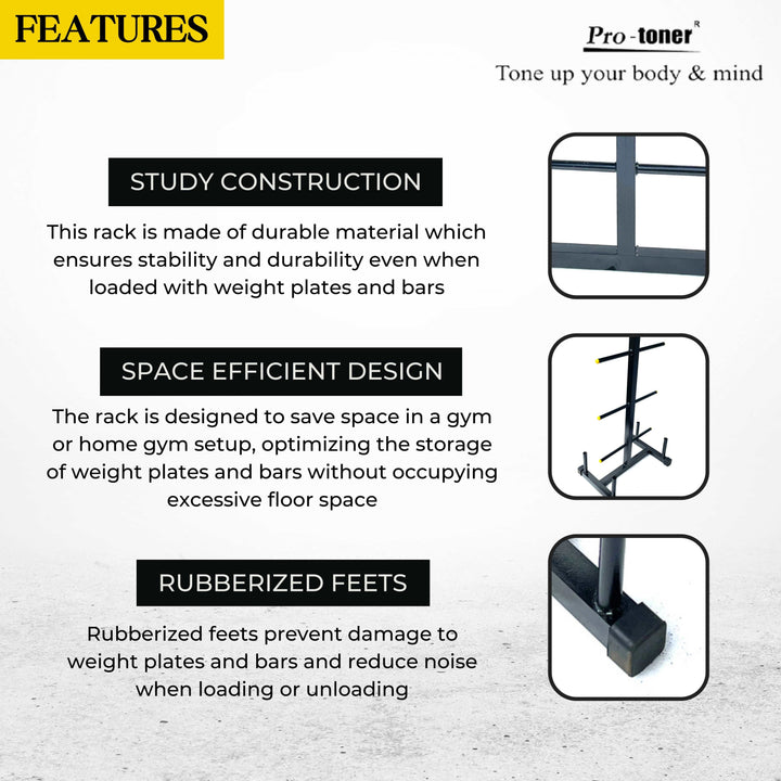 Protoner Plates Rack with four bar holders | Gym Equipment | Home Gym Equipment | Commercial Gym Machines | Strength Training Equipment | Protoners | [2025]
