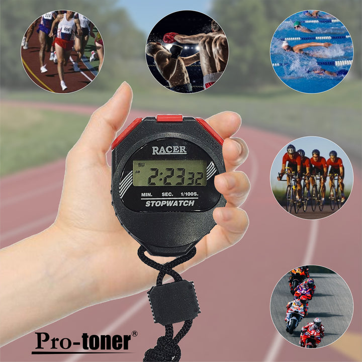 Racer Stopwatch with 1/100 Second Precision, Lap Counter, and 30 Second Correction | Gym Equipment | Home Gym Equipment | Commercial Gym Machines | Strength Training Equipment | Protoners | [2025]