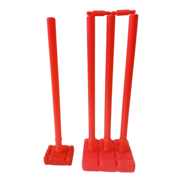 Protoner Cricket Stumps Set with Base and Bails, 4 Pieces (RED)