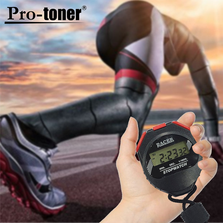 Racer Stopwatch with 1/100 Second Precision, Lap Counter, and 30 Second Correction | Gym Equipment | Home Gym Equipment | Commercial Gym Machines | Strength Training Equipment | Protoners | [2025]