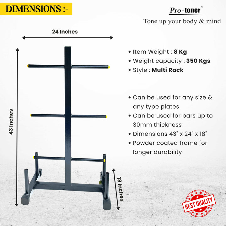 Protoner Plates Rack with four bar holders | Gym Equipment | Home Gym Equipment | Commercial Gym Machines | Strength Training Equipment | Protoners | [2025]