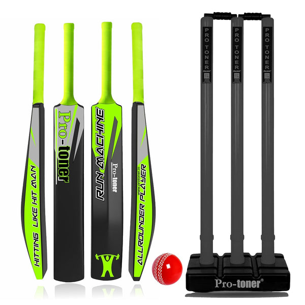 Protoner Cricket Set, Full Size Bat with 3 Stumps Stand and Wind Ball kit, Black and Neon Green