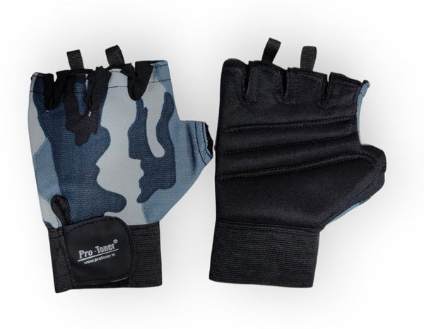 Protoner Gym Gloves, Camo Print, Fingerless with Wrist Support, Unisex