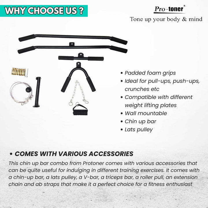 Protoner Dynamic Wall Mounting Chin up Bar Combo | Gym Equipment | Home Gym Equipment | Commercial Gym Machines | Strength Training Equipment | Protoners | [2025]