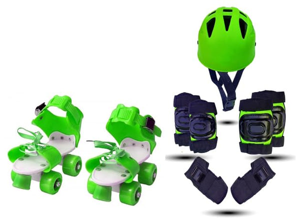 Kids Roller Skates Set with Helmet, Knee Pads, Elbow Pads and Wrist Guards (Green)