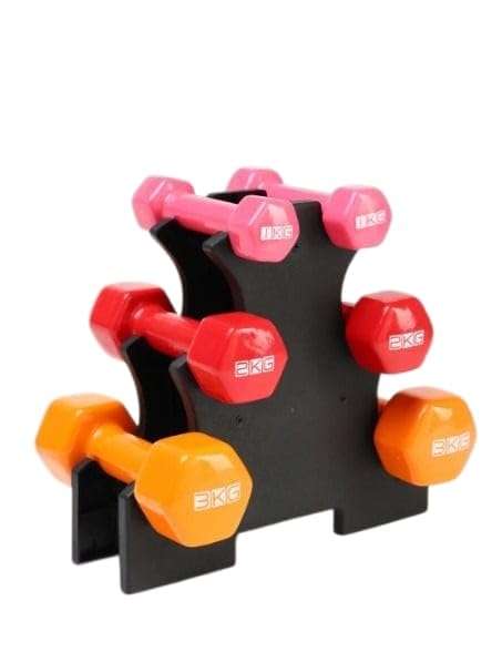 Protoner Dumbbell Set with Stand, 2kg 3kg 5kg Vinyl Coated Weights, Multi-Color (1kg,2kg & 3kg combo)