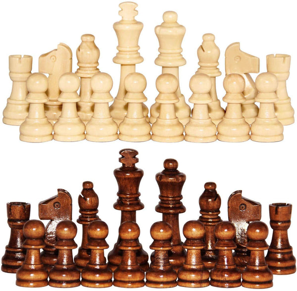 Protoner Wooden Chess Pieces Set, 7cm King Height, Brown and Cream Colors