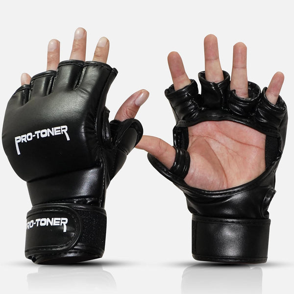 Protoner Martial Arts Training Gloves - MMA Kickboxing Grappling Gloves with Thich Pad | All in One Kickboxing,Boxing, Street Fight, Mitts | (MMA Black)