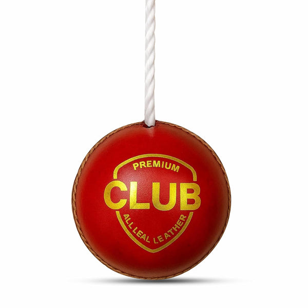 Protoner Cricket Practice Hanging Ball with Rope, Leather Training Ball, Red