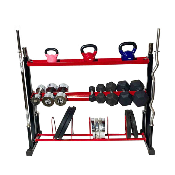 Protoner 5 in 1 weight storage rack for plates rod dumbbells kettle bells and accessories