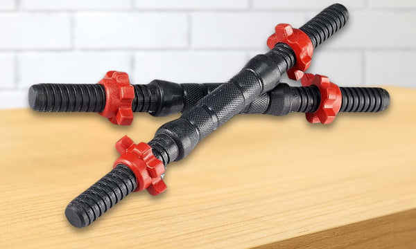 Protoner PVC Dumbbell Rods, 14 inch Length, 25-30 mm Plate Diameter, Black and Red, Pair