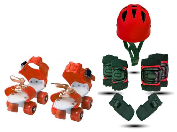 Kids Roller Skates Set with Helmet, Knee Pads, Elbow Pads and Wrist Guards (Red)