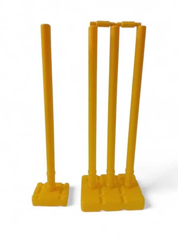 Protoner Cricket Stumps Set with Base and Bails, 4 Pieces (Yellow)