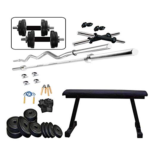 Protoner 50 kg with Flat Bench Home Gym Fitness Package | Gym Equipment | Home Gym Equipment | Commercial Gym Machines | Strength Training Equipment | Protoners | [2025]