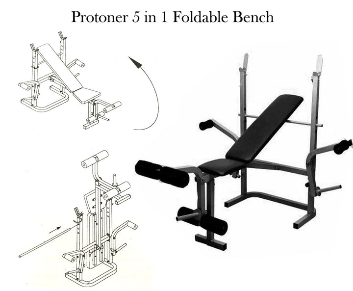 Protoner 5IN1 Blend Multi-Purpose Foldable Bench Black | Gym Equipment | Home Gym Equipment | Commercial Gym Machines | Strength Training Equipment | Protoners | [2025]