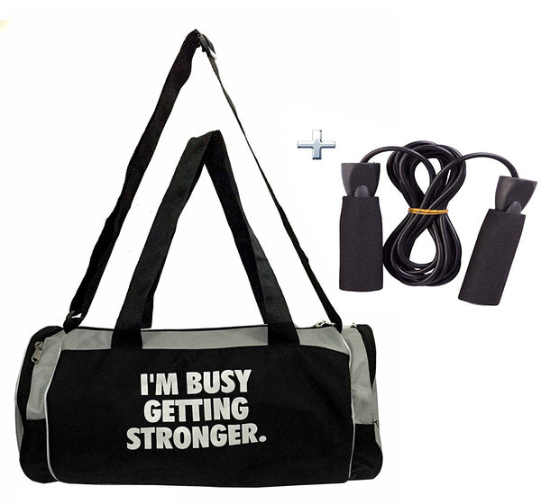 Combo Protoner Sports Gym Duffel bag " I am busy getting stronger" with Skipping Rope | Gym Equipment | Home Gym Equipment | Commercial Gym Machines | Strength Training Equipment | Protoners | [2025]