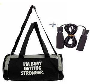 Combo Protoner Sports Gym Duffel bag " I am busy getting stronger" with Skipping Rope
